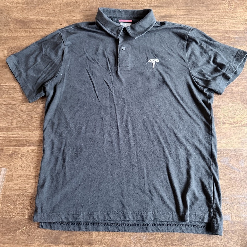 Tesla Shirt Mens Large Black Polo Embroidered Logo Short Sleeve Performance Top